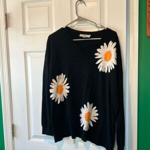 XL Black Sweater with Daisy Design cashmere blend tunic style Laurie felt